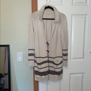 GAP Cream and Gray Striped Cardigan